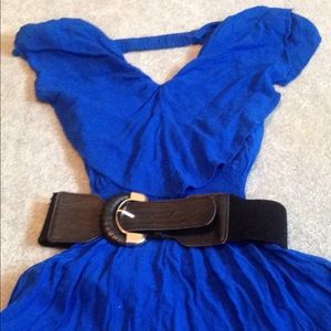 Arden B Royal Blue Rayon Halter Dress with Belt